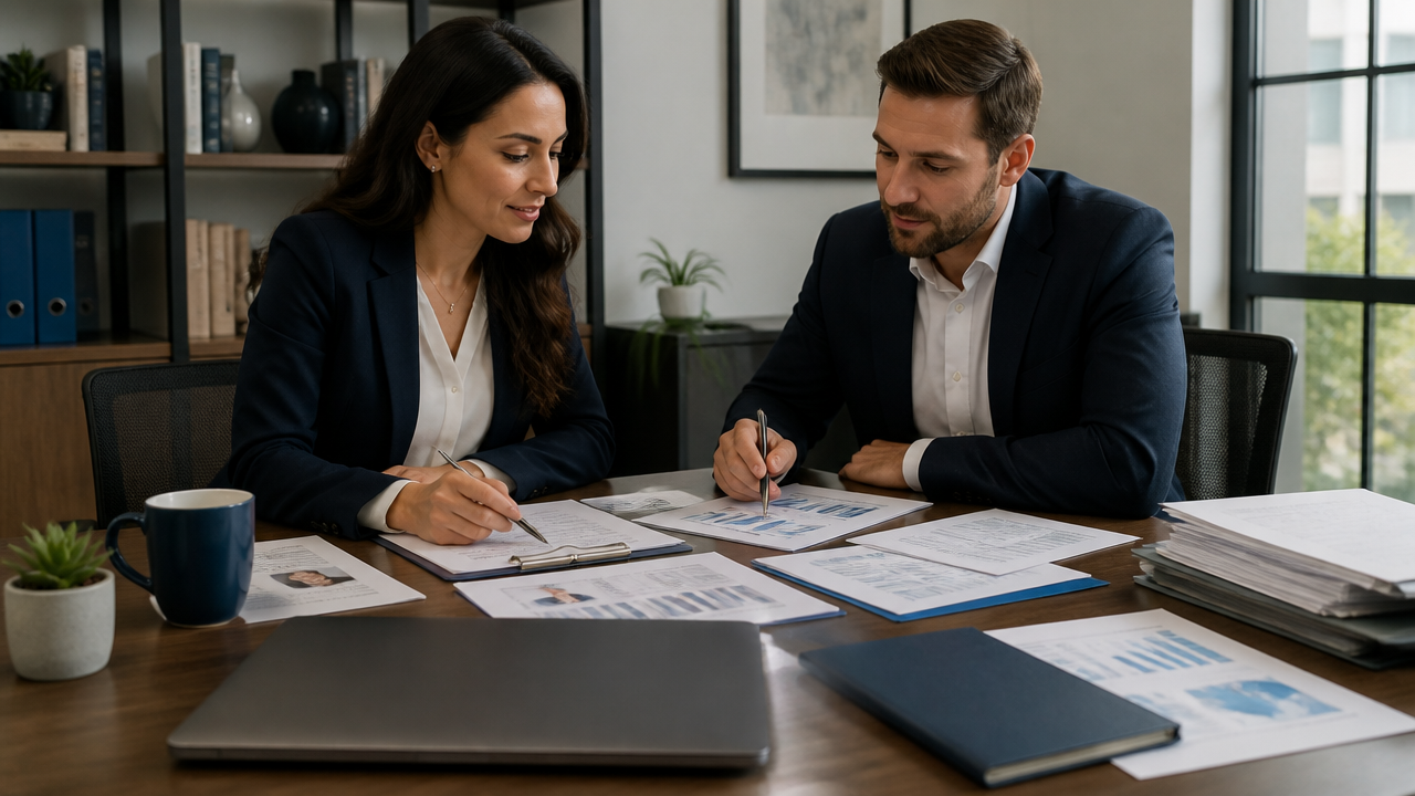 Applicant and consultant organizing a strong immigration case file in a professional office