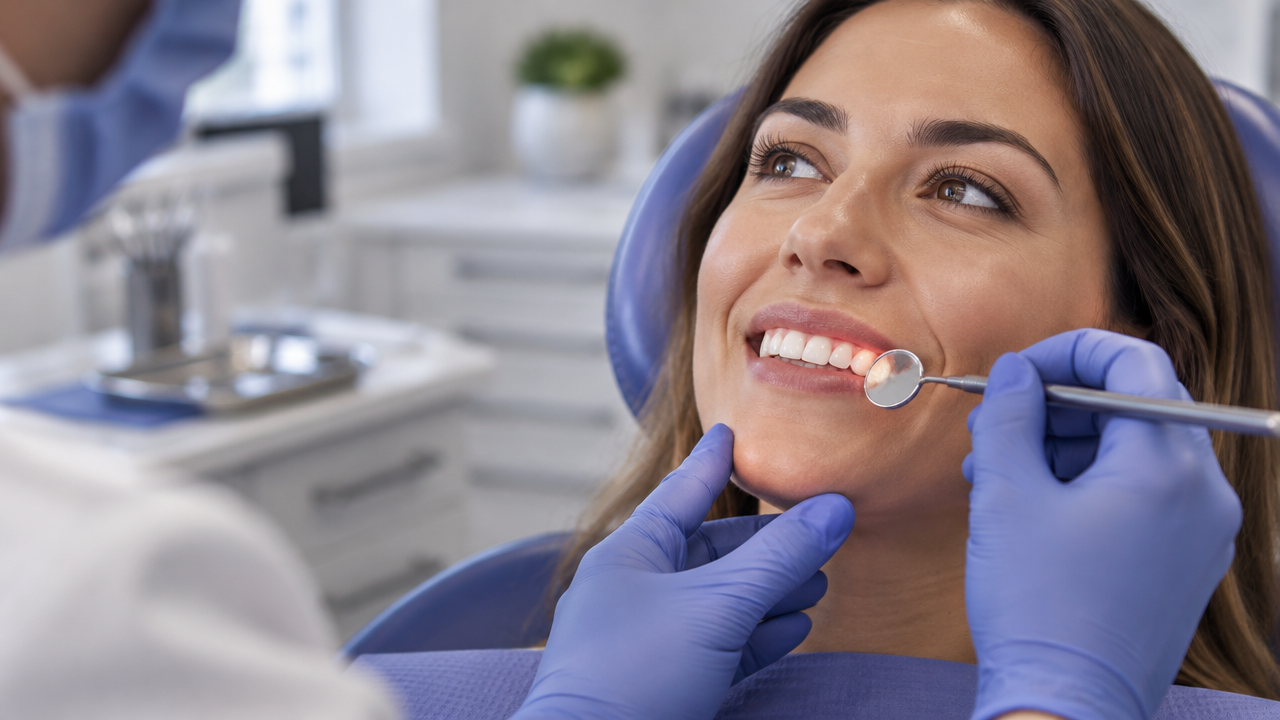 Avaliação odontológica da linha da gengiva e da proporção do sorriso