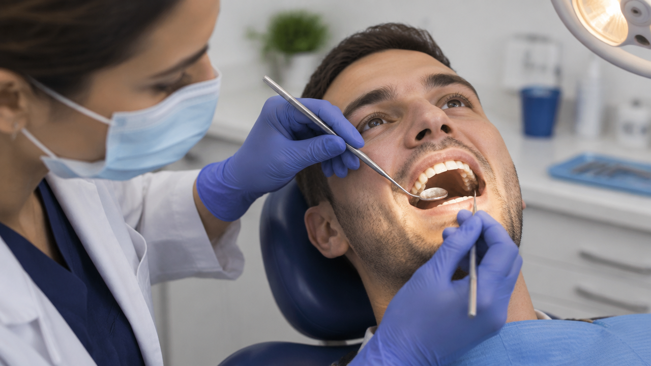 Avaliação odontológica dos dentes com espelho clínico para investigar possíveis sinais de cárie