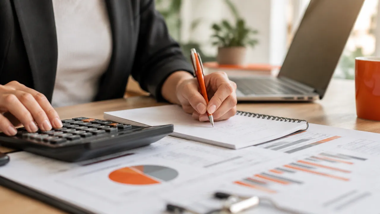 Calculadora e anotações usadas para comparar os impostos de diferentes regimes tributários.