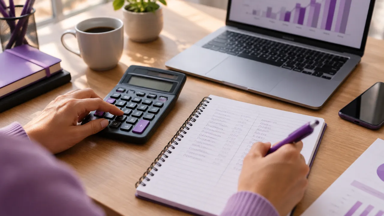 Calculadora e caderno usados para separar comissões, despesas e lucro líquido de afiliado.