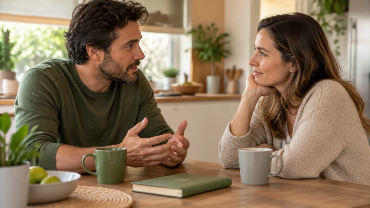 Casal conversa com atenção e escuta mútua sobre o estado da relação