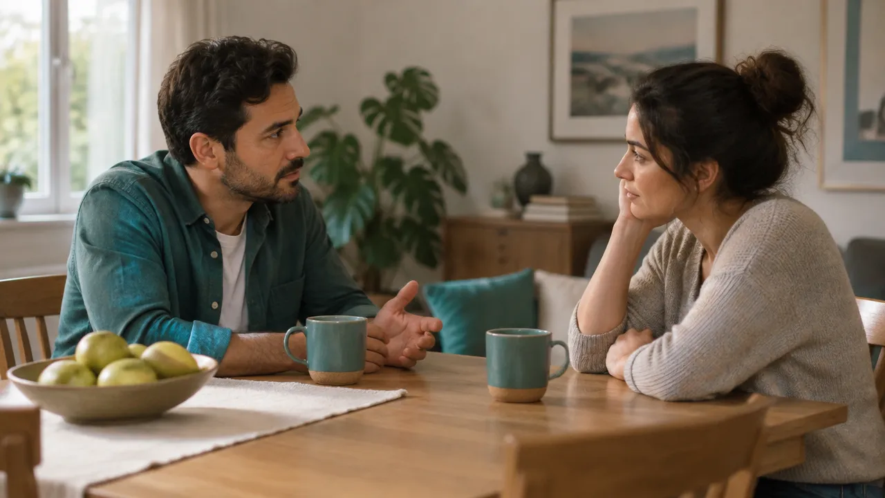Casal conversa com calma, equilibrando a busca por proximidade e a necessidade de espaço.
