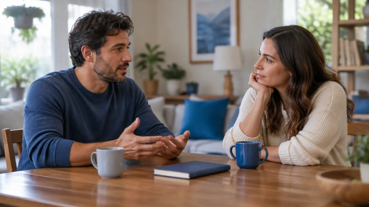 Casal conversando com escuta atenta para avaliar se atravessa uma crise ou um desalinhamento duradouro