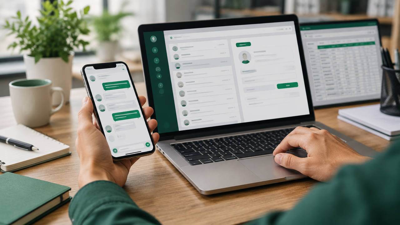 Celular e notebook lado a lado representando o aplicativo e a integração de atendimento por API
