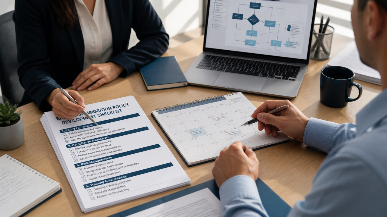 Checklist and workflow tools used to build an employer immigration policy
