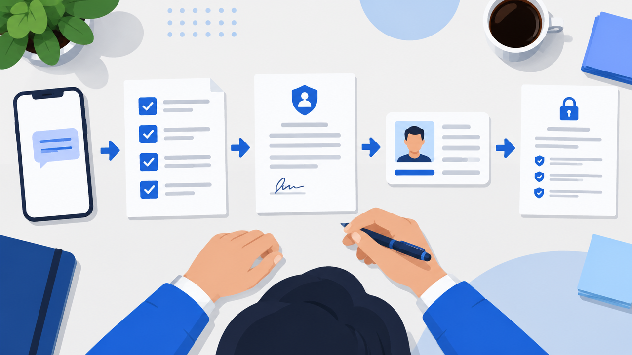 Checklist visual de autorização, identificação do remetente e proteção de dados para uma comunicação de cobrança