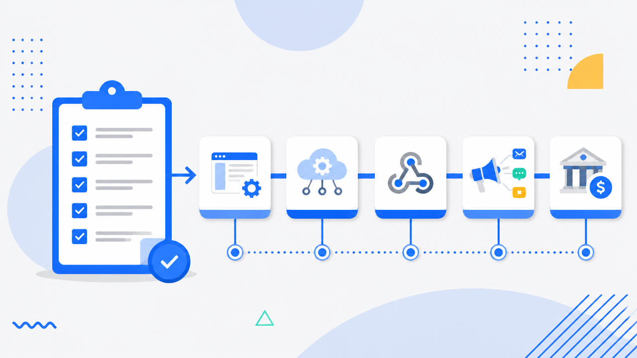 Checklist visual de integração entre ERP, API de cobrança, webhook e conciliação bancária