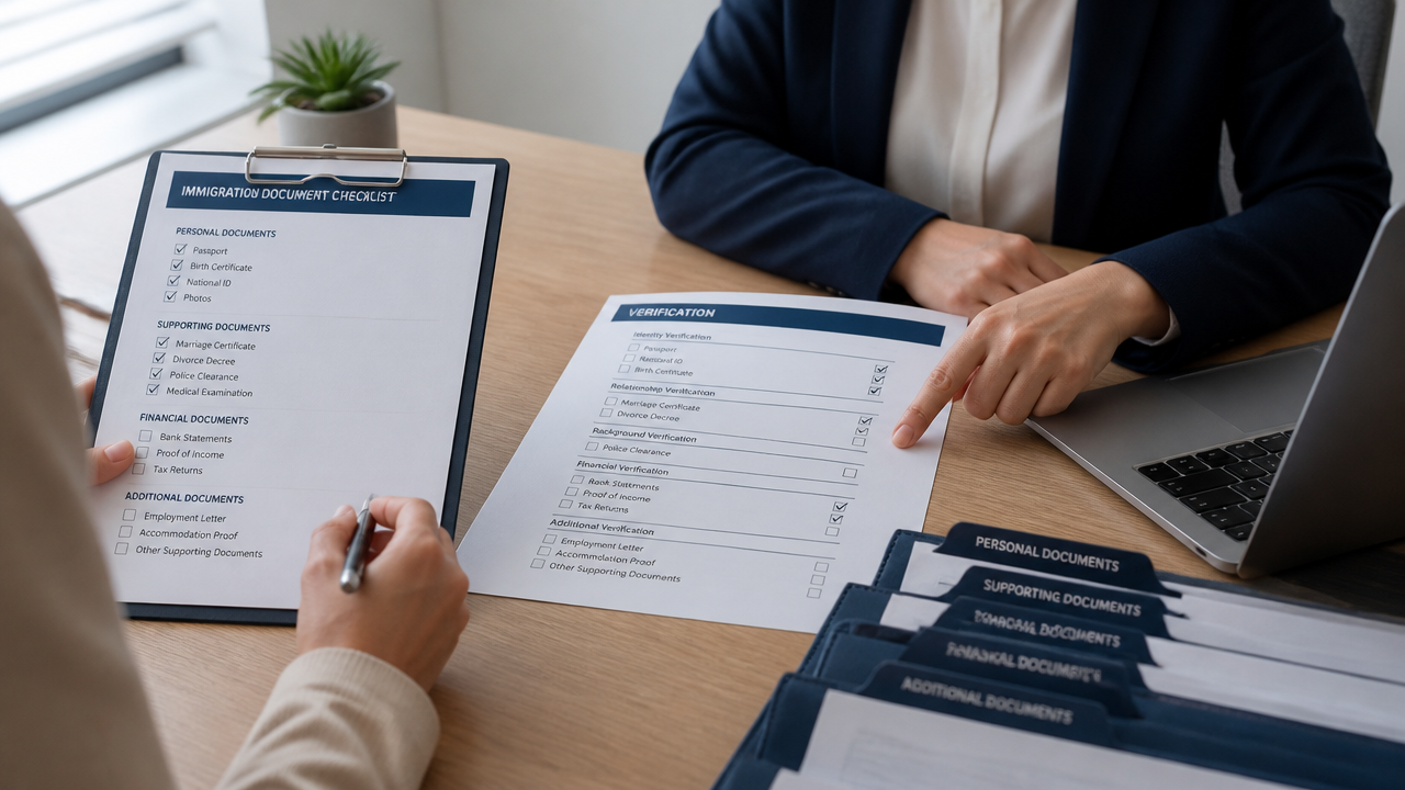 Client reviewing a checklist with an advisor during an immigration consultation