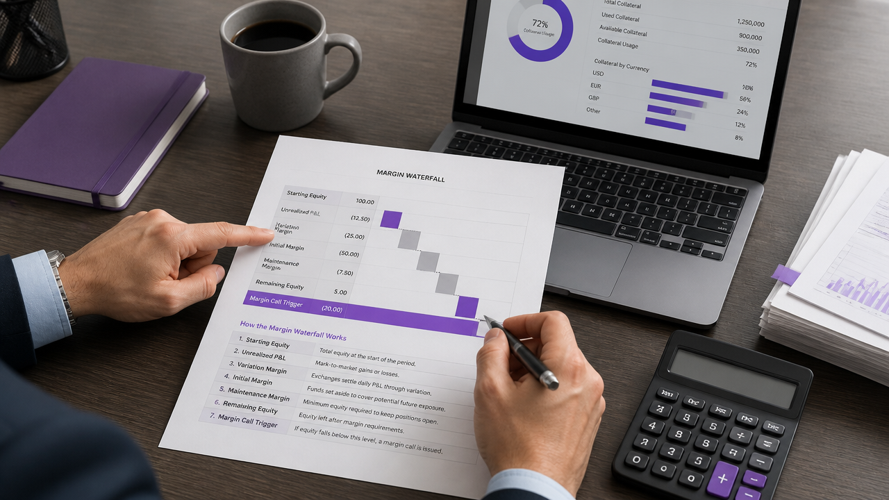 Close-up of a margin analysis sheet and collateral dashboard during a risk review