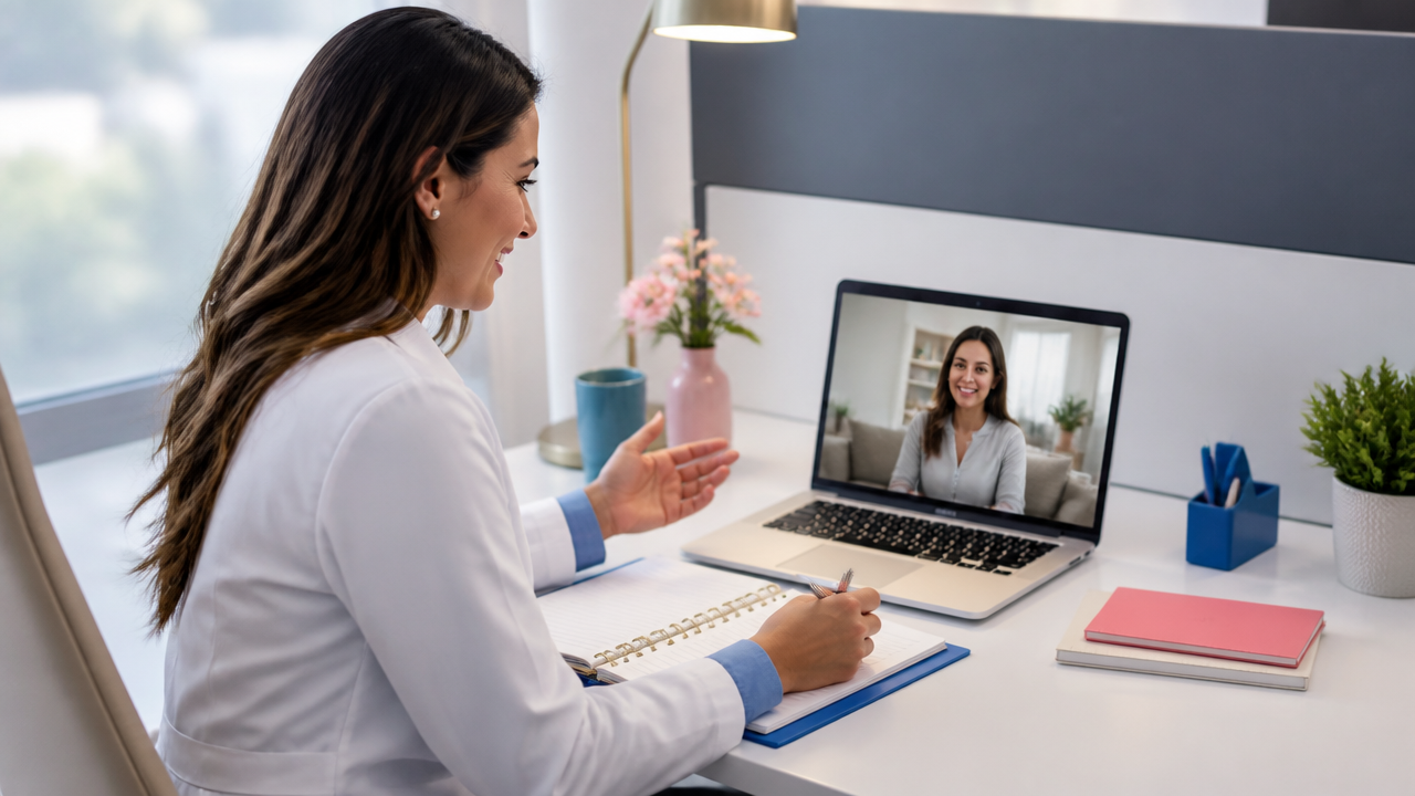 Colaboradora em orientação de saúde por telemedicina durante campanha corporativa de prevenção