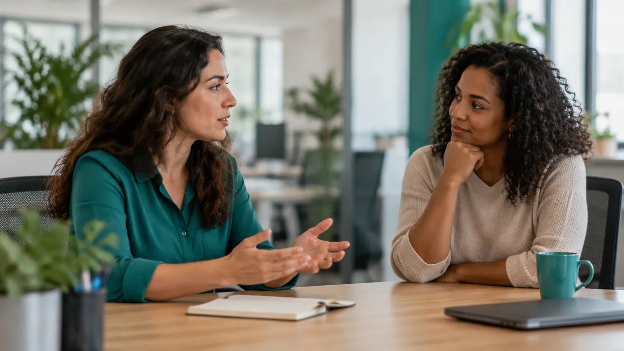 Colegas conversam com calma para esclarecer uma necessidade e combinar uma ação concreta