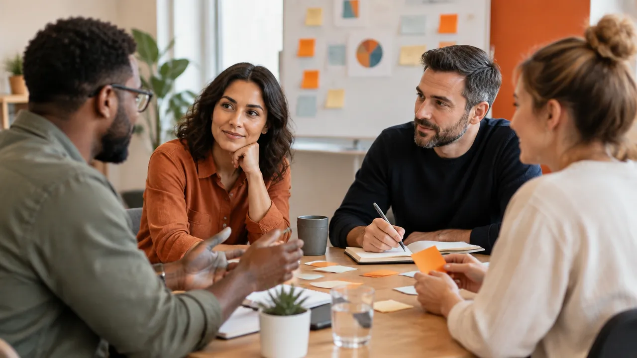 Colegas definem novos acordos de trabalho em uma conversa de equipe estruturada