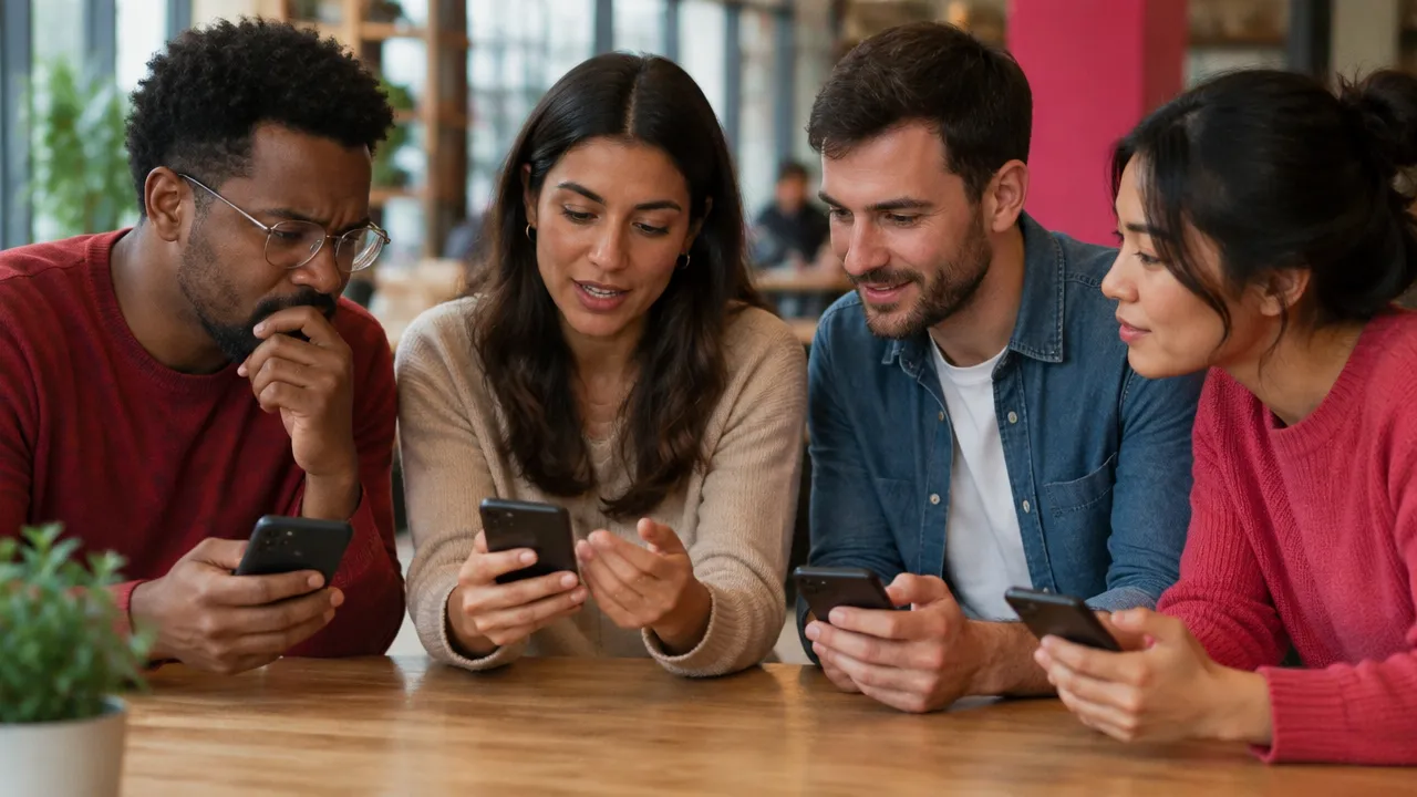 Colegas observam mensagens nos celulares e conversam sobre as emoções despertadas no grupo