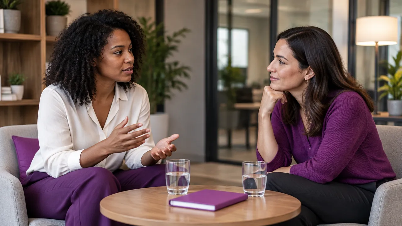 Colegas praticam escuta empática durante uma conversa profissional