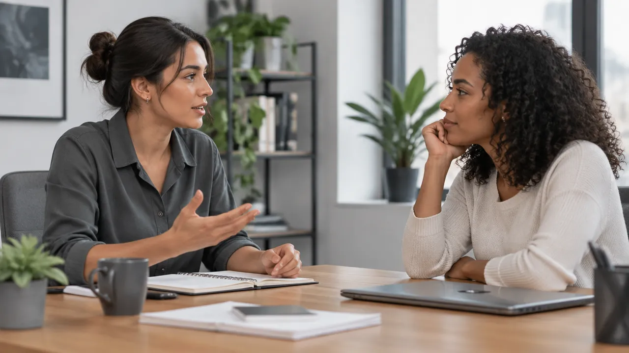 Colegas praticam uma conversa respeitosa após um desacordo no trabalho