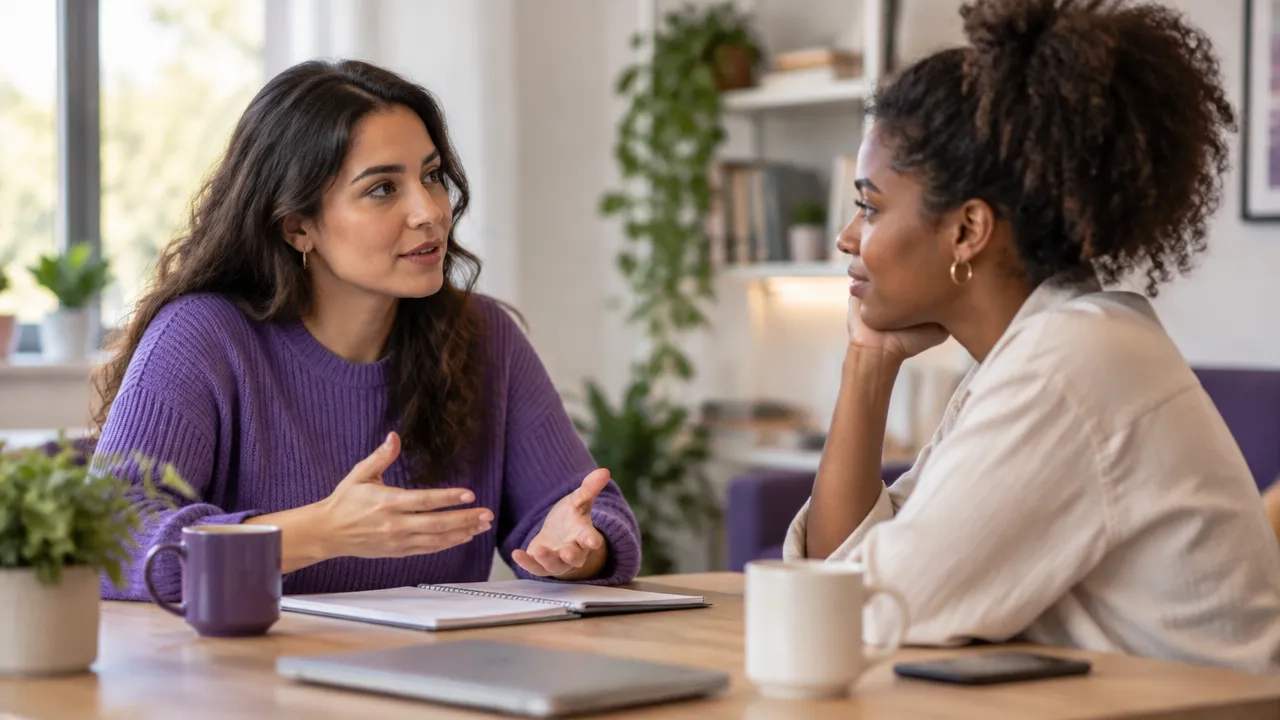 Colegas praticam uma conversa respeitosa para resolver um desencontro no trabalho