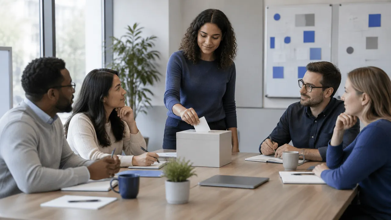 Colleagues discussing anonymous feedback and shared responsibility in a workplace meeting