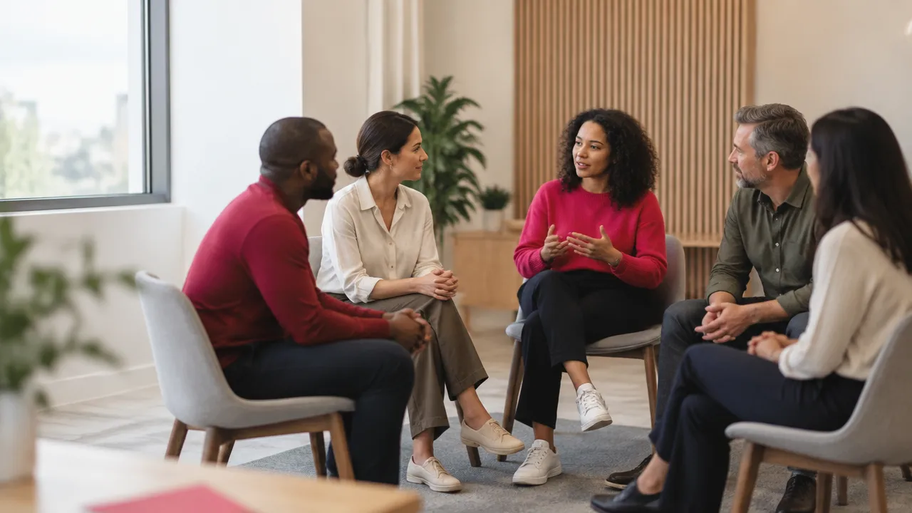 Colleagues listening attentively to one another in a calm team conversation
