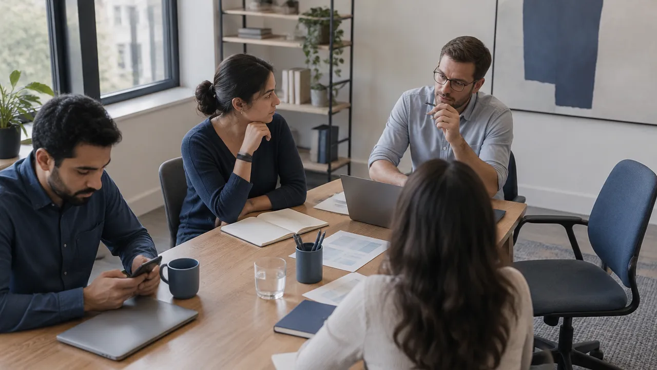 Colleagues showing subtle signs of tension around unclear expectations in a meeting