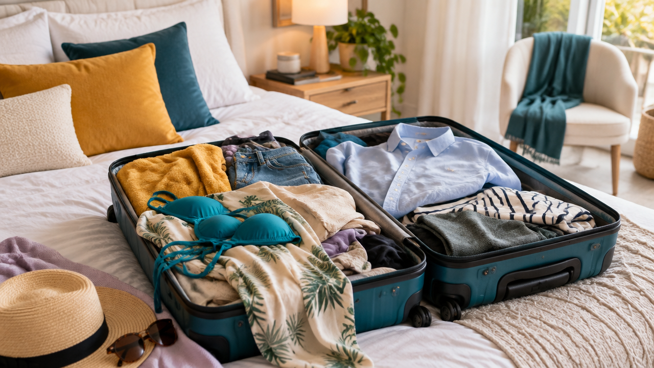 Mala aberta com roupas depois de uma viagem