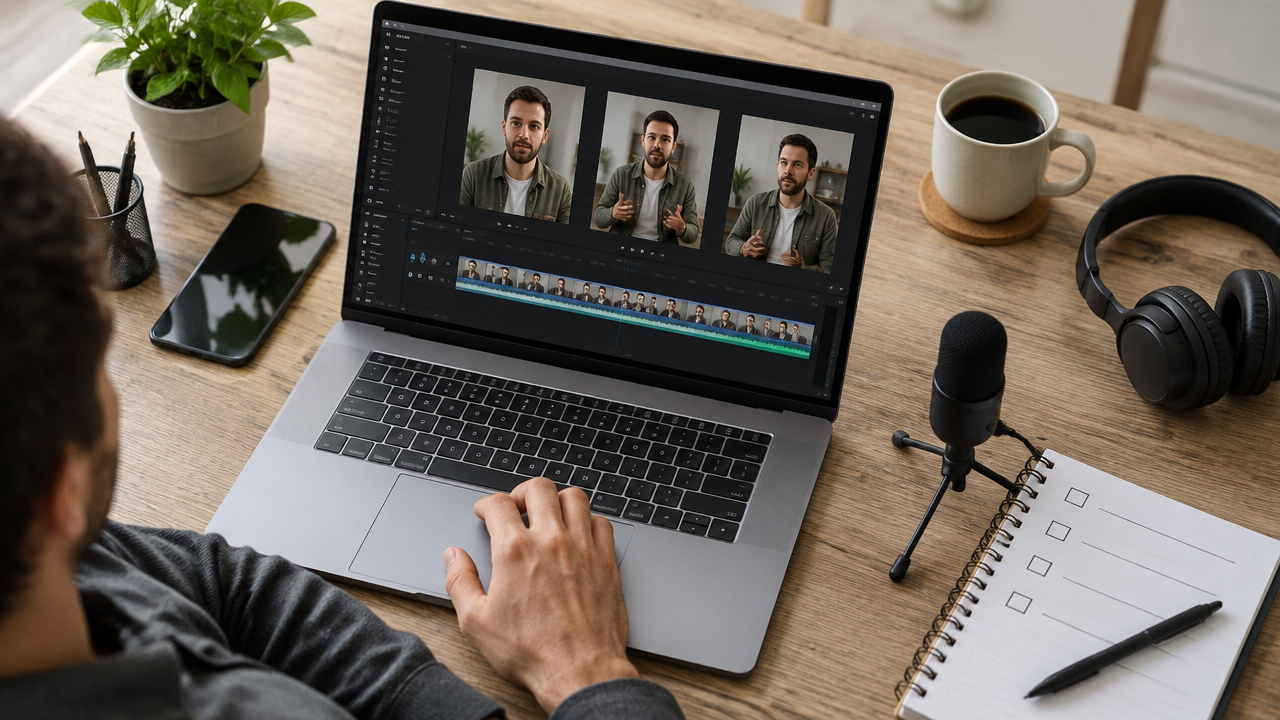 Comparison of vertical previews of the same recording on an editing screen