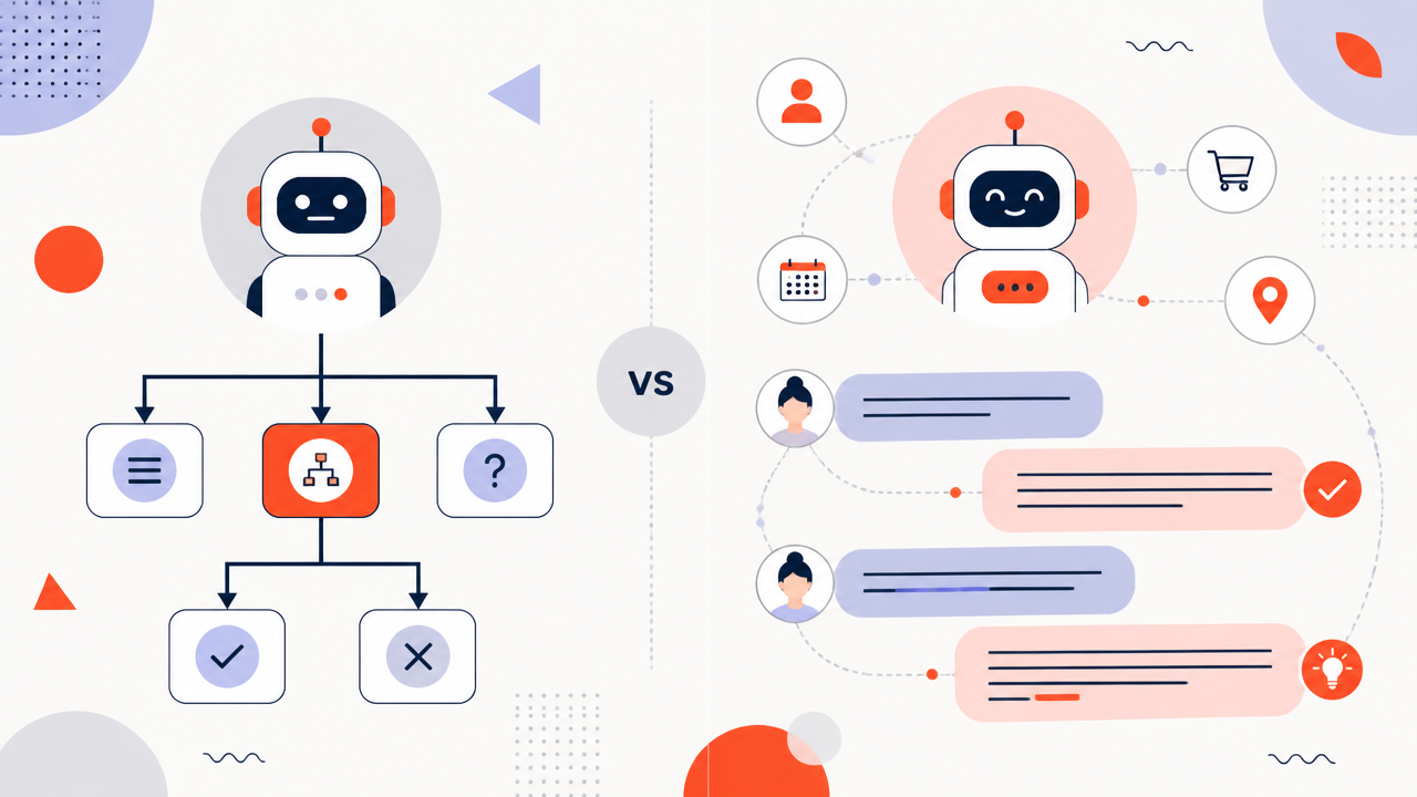 Comparação visual entre chatbot baseado em regras e chatbot com inteligência artificial