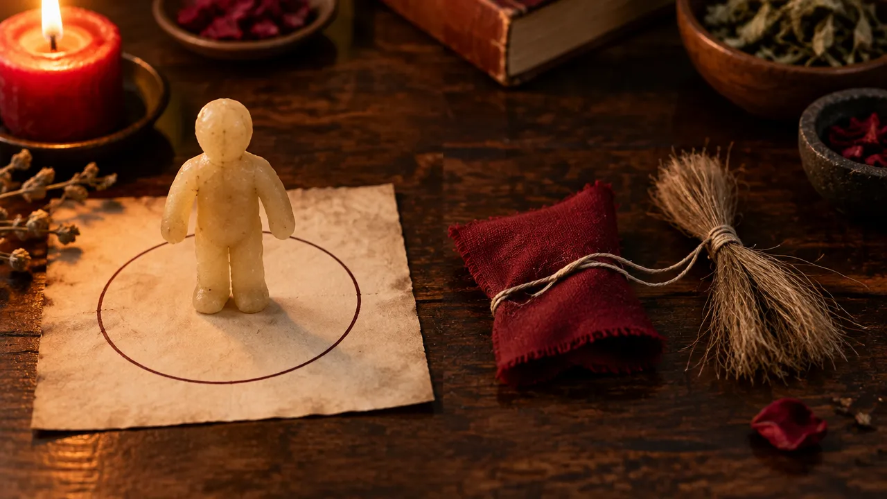 Composição simbólica que ilustra semelhança e contato, os dois princípios associados à magia simpática