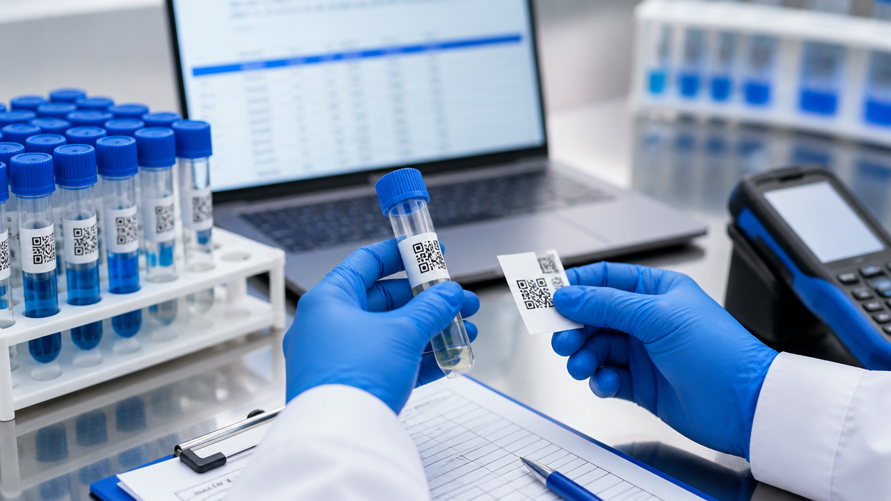 Conferência de etiquetas e identificação digital de amostras em bancada de laboratório