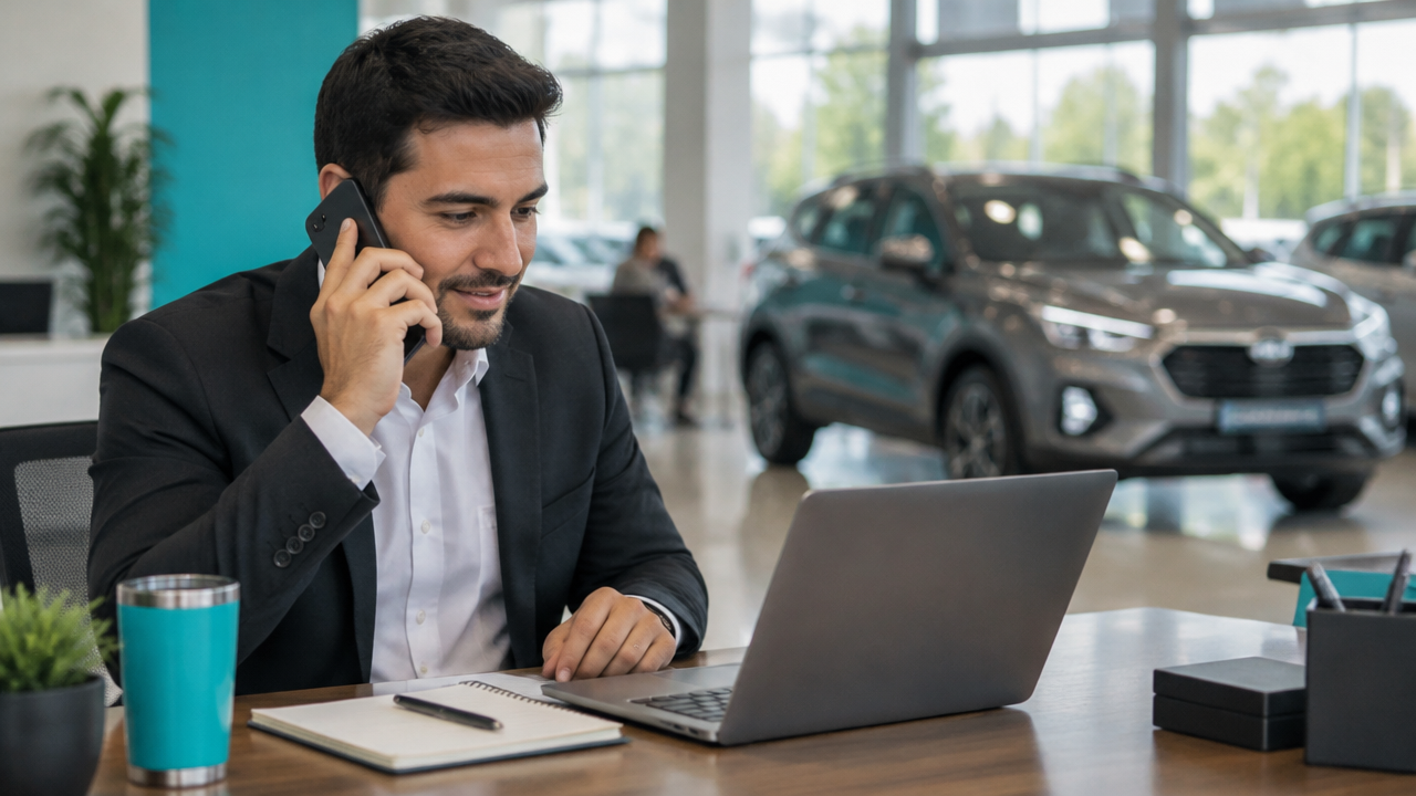 Consultor de concessionária acompanha pelo celular uma proposta de carro novo