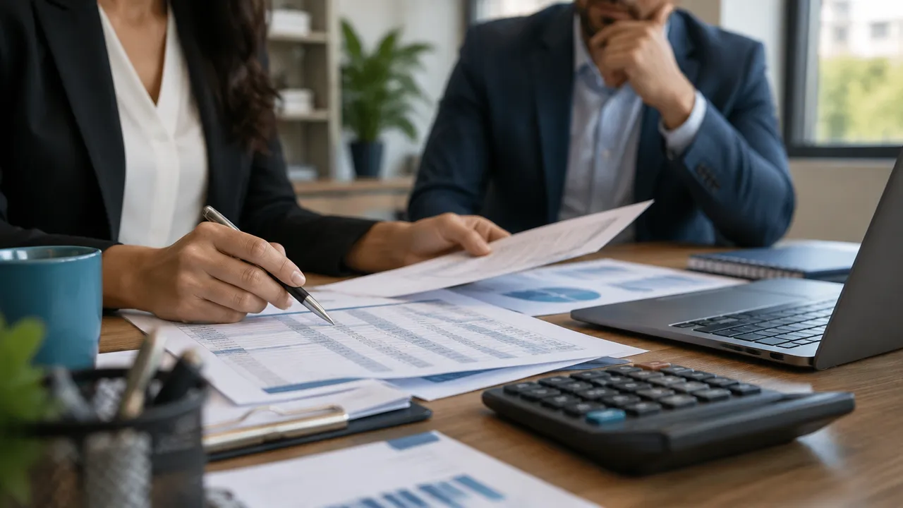 Contadora compara notas fiscais, custos e dados de clientes para avaliar o regime tributário