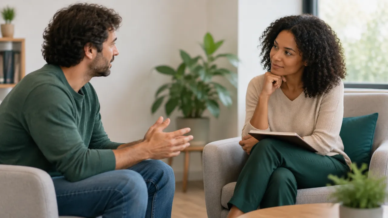 Conversa acolhedora entre uma pessoa e uma profissional de saúde mental sobre caminhos de tratamento