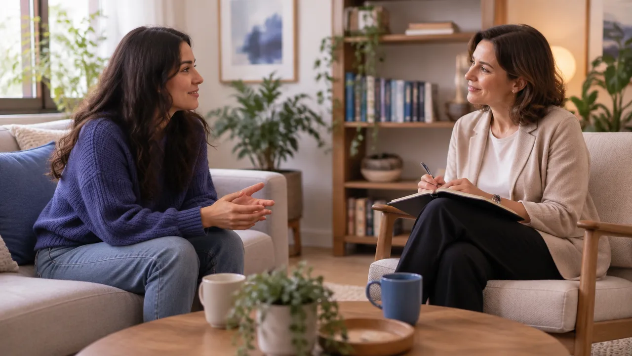 Conversación colaborativa entre una persona y una terapeuta para revisar objetivos, confianza y ajuste del proceso terapéutico