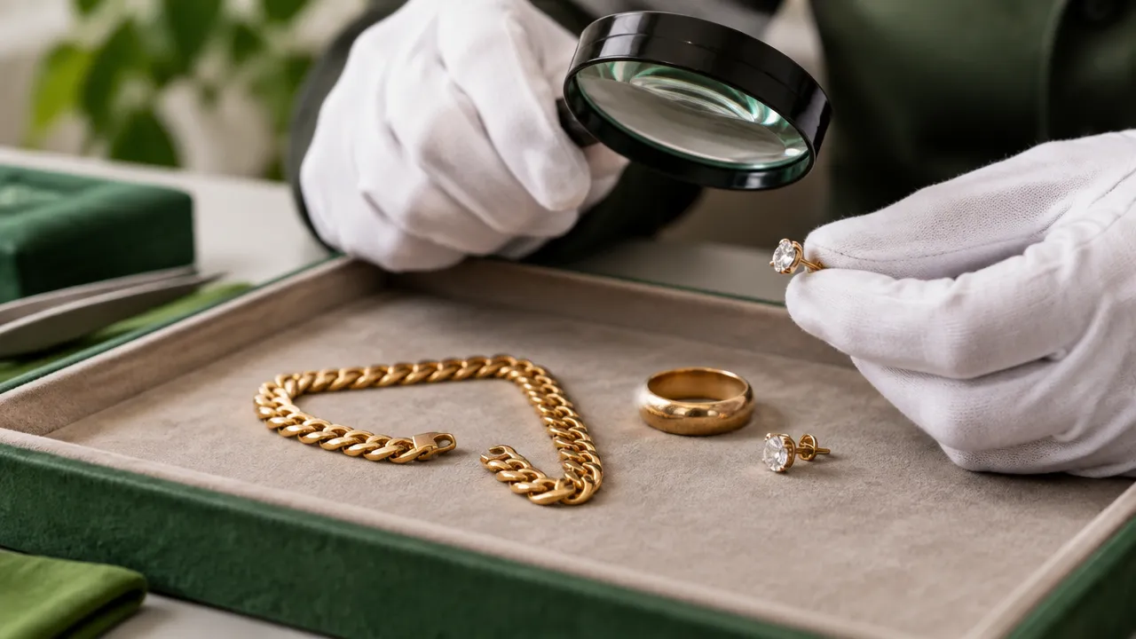 Corrente de ouro rompida, aliança e brinco com pedra separados para avaliação individual