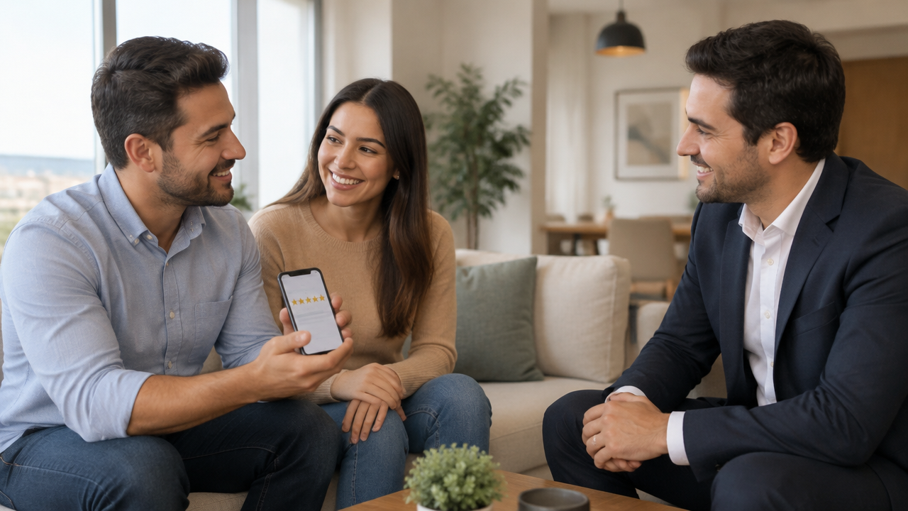 Corretor conversa com clientes que registram uma avaliação espontânea pelo celular