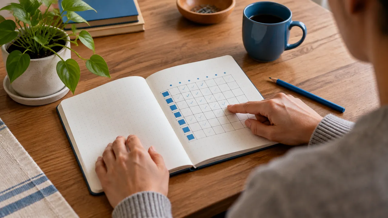 Cuaderno con marcas de seguimiento para observar avances graduales en un cambio personal