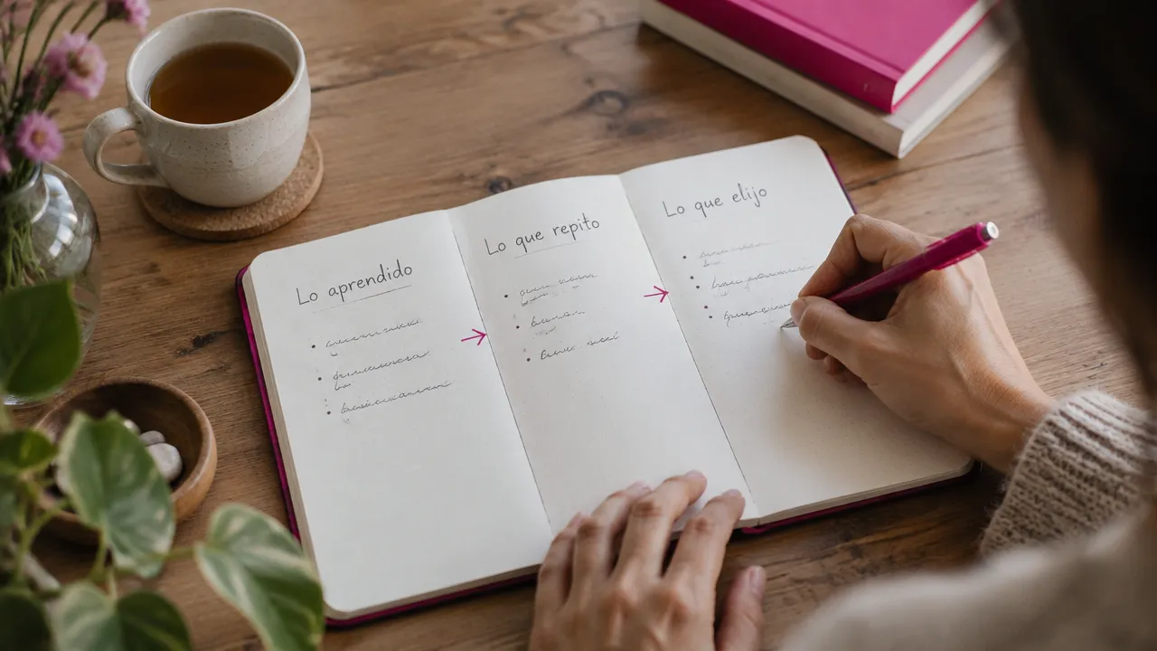 Cuaderno con un ejercicio para reconocer patrones familiares aprendidos y elegir respuestas propias