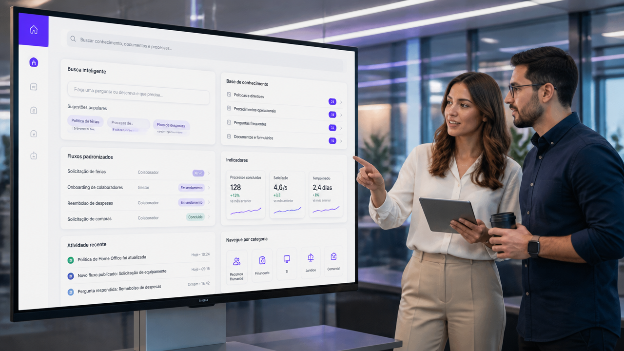 Dashboard interno com busca inteligente e base de conhecimento para equipes