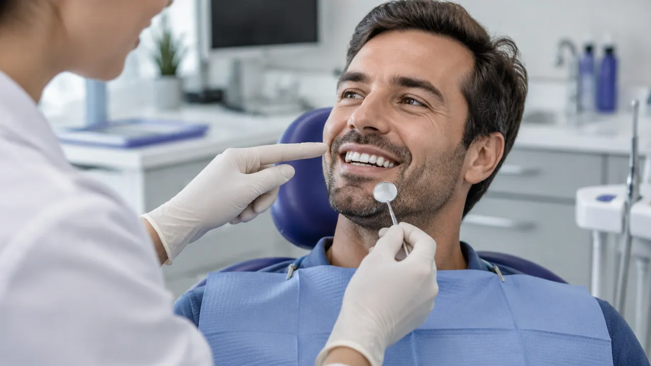 Dentista explica opções de tratamento para espaço entre os dentes durante uma consulta