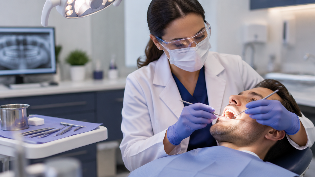 Dentista avalia um paciente antes de realizar tratamento nos canais de um dente
