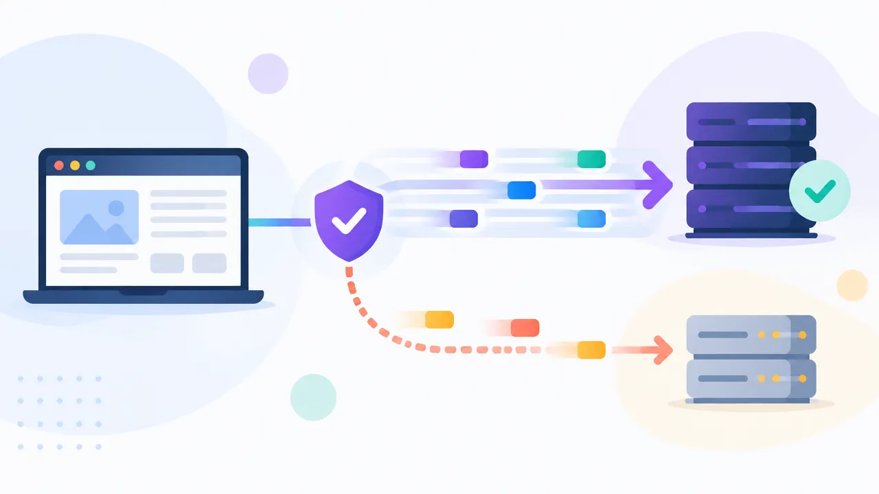Diagram-style illustration of a browser negotiating a modern HTTP connection with a compatible fallback