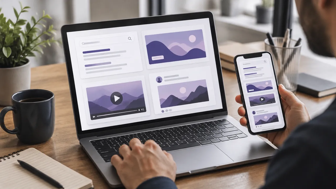 Diferentes formatos de anúncios digitais em laptop e smartphone