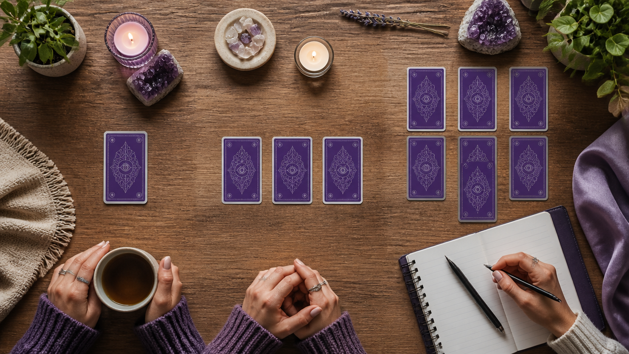 Different tarot session formats arranged to show short, standard, and deep reading tiers
