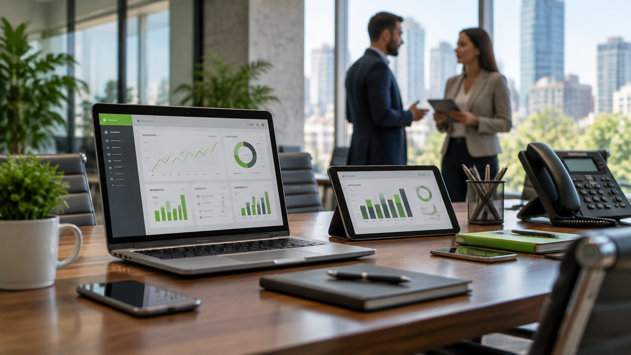 Dispositivos com interfaces empresariais genéricas representando diferentes tipos de software