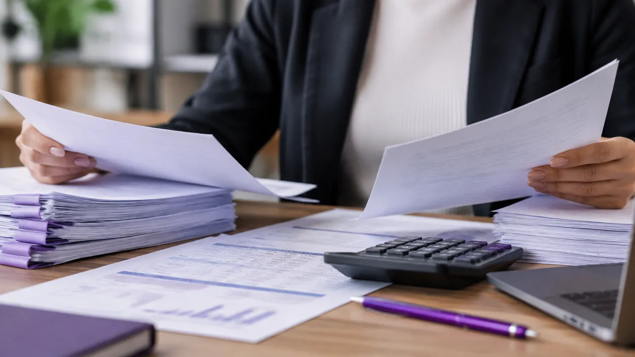 Documentos e calculadora usados para revisar juros de um contrato bancário