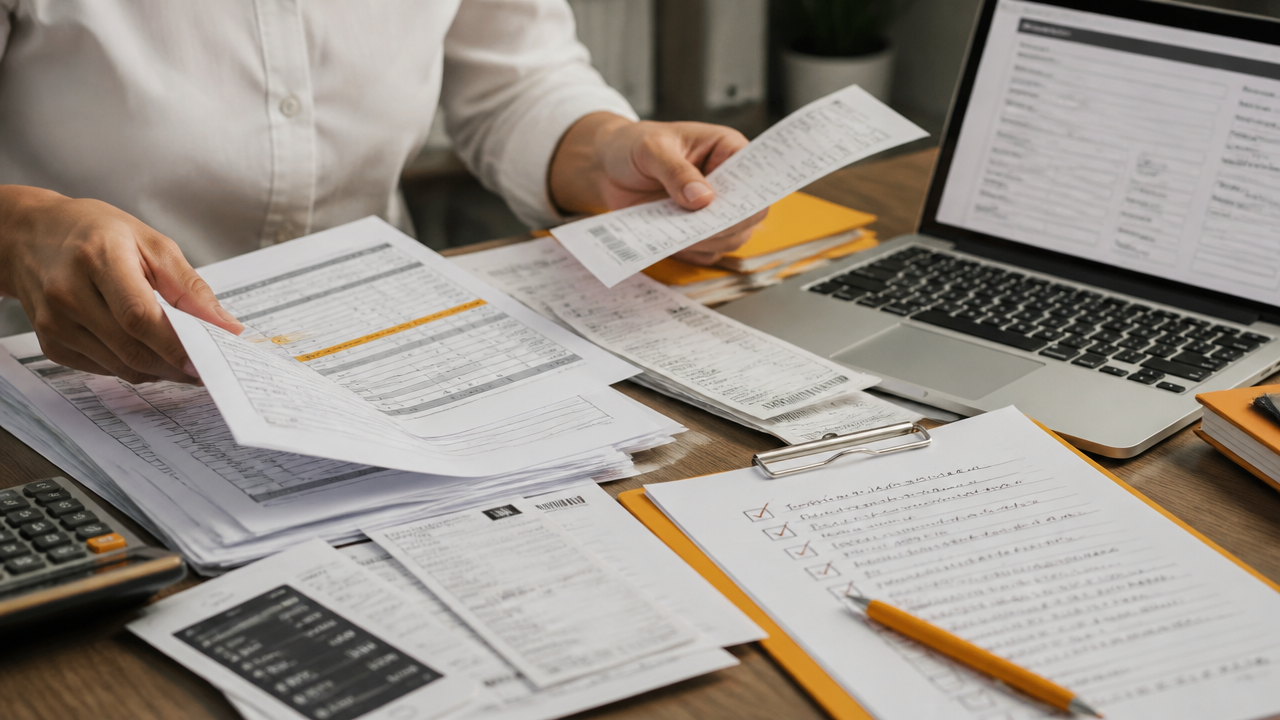 Documentos e comprovantes organizados para pedir a liberação de valores retidos