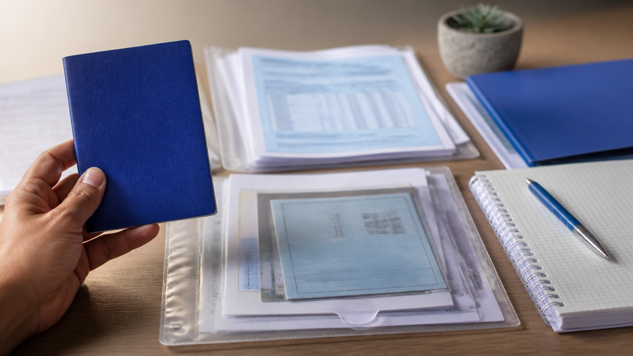 Documentos organizados para comprovar vínculos e contribuições ao INSS