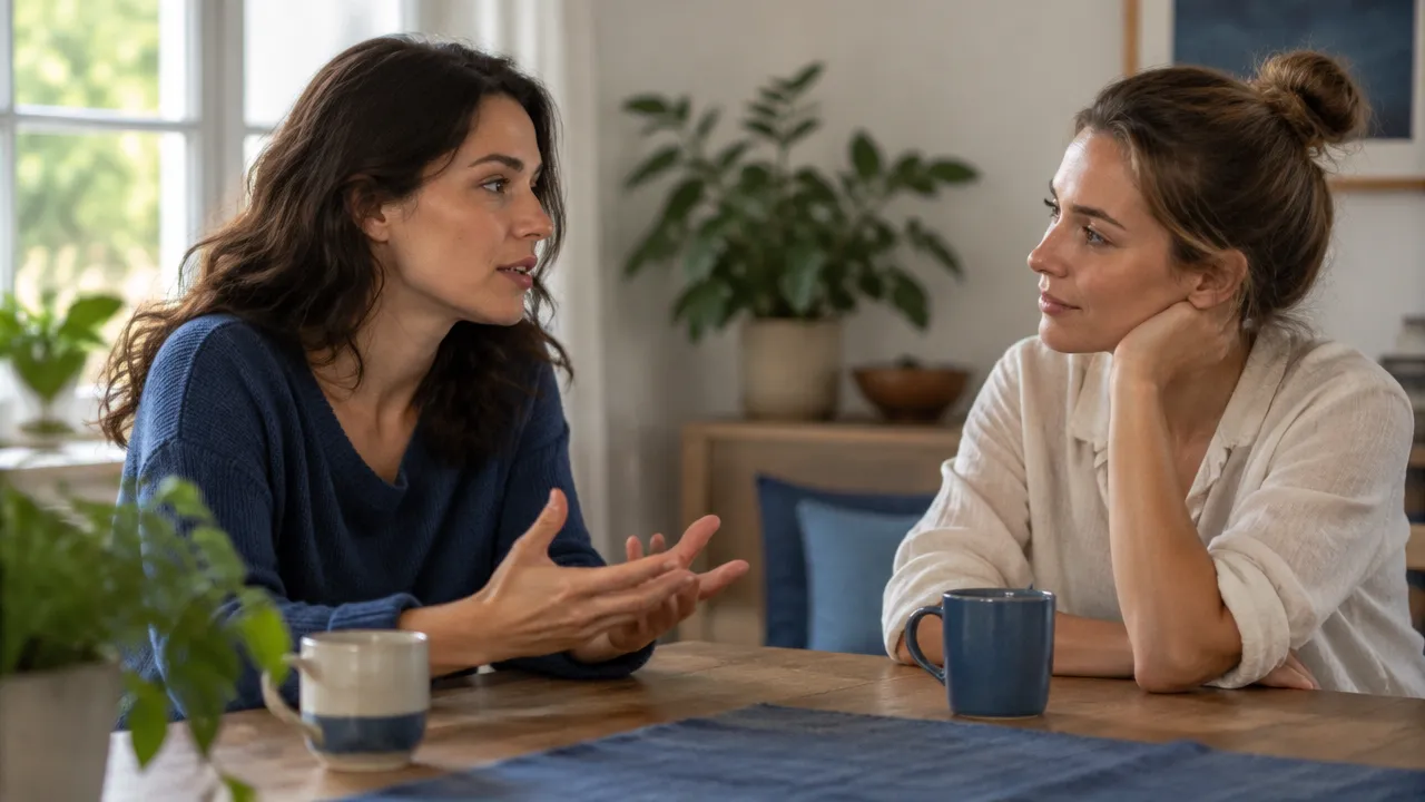 Dos amigas conversan con atención y empatía, poniendo en práctica la escucha consciente en la vida diaria