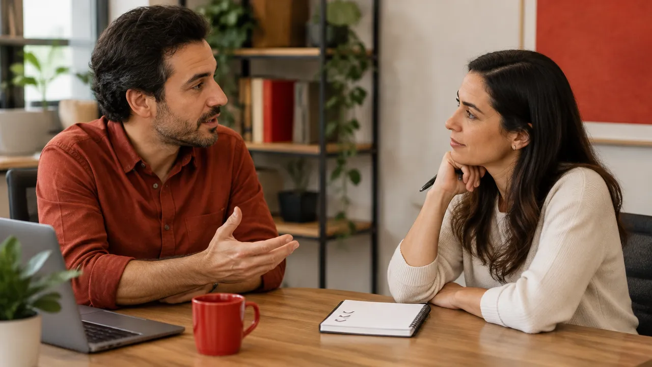 Dos colegas practican una conversación consciente y escucha empática