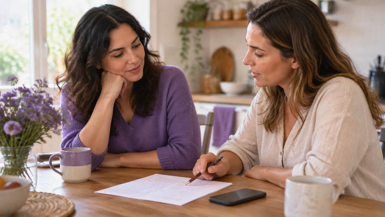 Dos hermanas acuerdan con calma las condiciones de una ayuda económica familiar